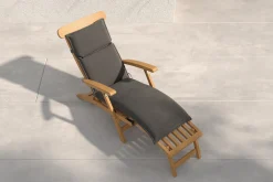 OUTFLEXX Matera Gartenliege, naturbelassen/anthrazit, Teak/Polyester, 165 x 58 cm, klappbar, mit Fußkappen, UV-beständig