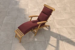 OUTFLEXX Matera Gartenliege, natur/bordeaux, Teakholz/Polyester, 165 x 58 cm, klappbar, witterungsbeständig, mit Fußkappen