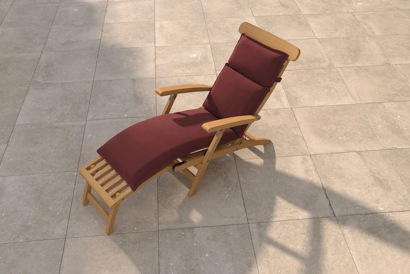 OUTFLEXX Matera Gartenliege, natur/bordeaux, Teakholz/Polyester, 165 x 58 cm, klappbar, witterungsbeständig, mit Fußkappen