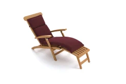 OUTFLEXX Matera Gartenliege, natur/bordeaux, Teakholz/Polyester, 165 x 58 cm, klappbar, witterungsbeständig, mit Fußkappen