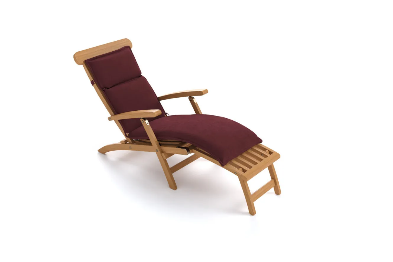 OUTFLEXX Matera Gartenliege, natur/bordeaux, Teakholz/Polyester, 165 x 58 cm, klappbar, witterungsbeständig, mit Fußkappen
