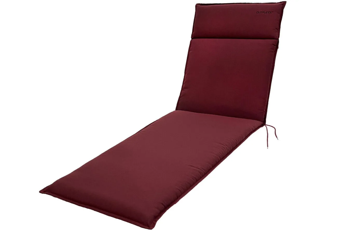 OUTFLEXX Matera Gartenliege, natur/bordeaux, Teakholz/Polyester, 165 x 58 cm, klappbar, witterungsbeständig, mit Fußkappen