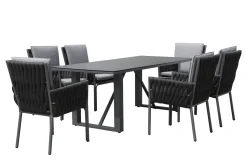 OUTFLEXX Mermaid Garten-Essgruppe, anthrazit, Alu/Rope, 6 Personen, inkl. Sitz- und Rückenkissen, Tisch 200x90 cm