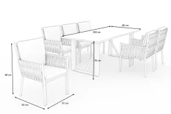 OUTFLEXX Mermaid Garten-Essgruppe, anthrazit, Alu/Rope, 6 Personen, inkl. Sitz- und Rückenkissen, Tisch 200x90 cm