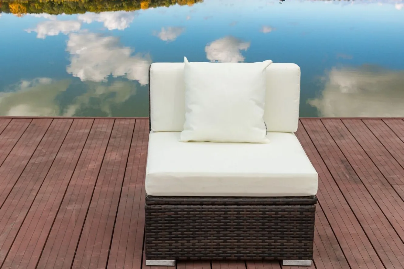 OUTFLEXX Mittelelement, braun marmoriert, Polyrattan, 70 x 85 x 70 cm, wasserfeste Kissenbox