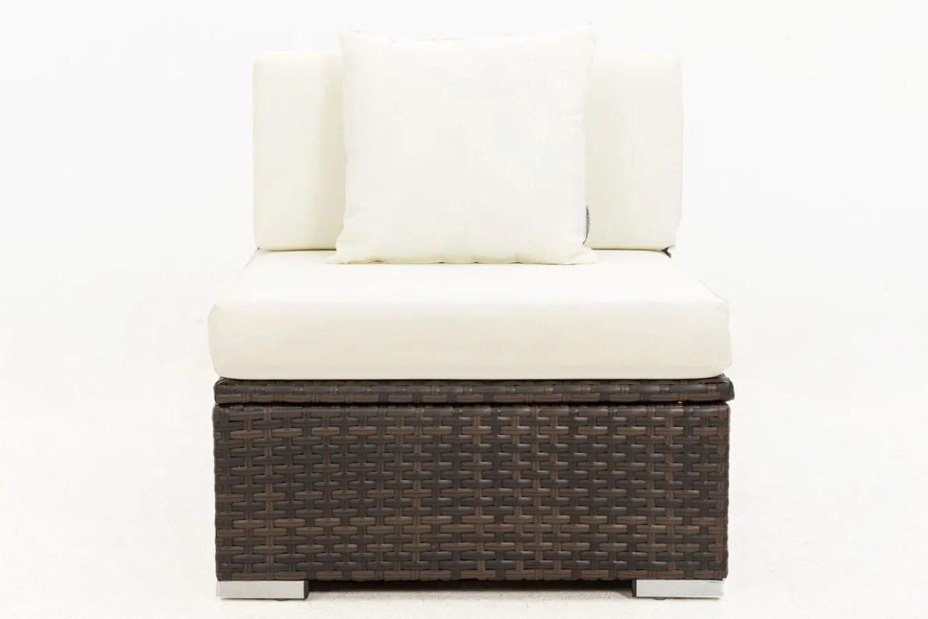 OUTFLEXX Mittelelement, braun marmoriert, Polyrattan, 70 x 85 x 70 cm, wasserfeste Kissenbox