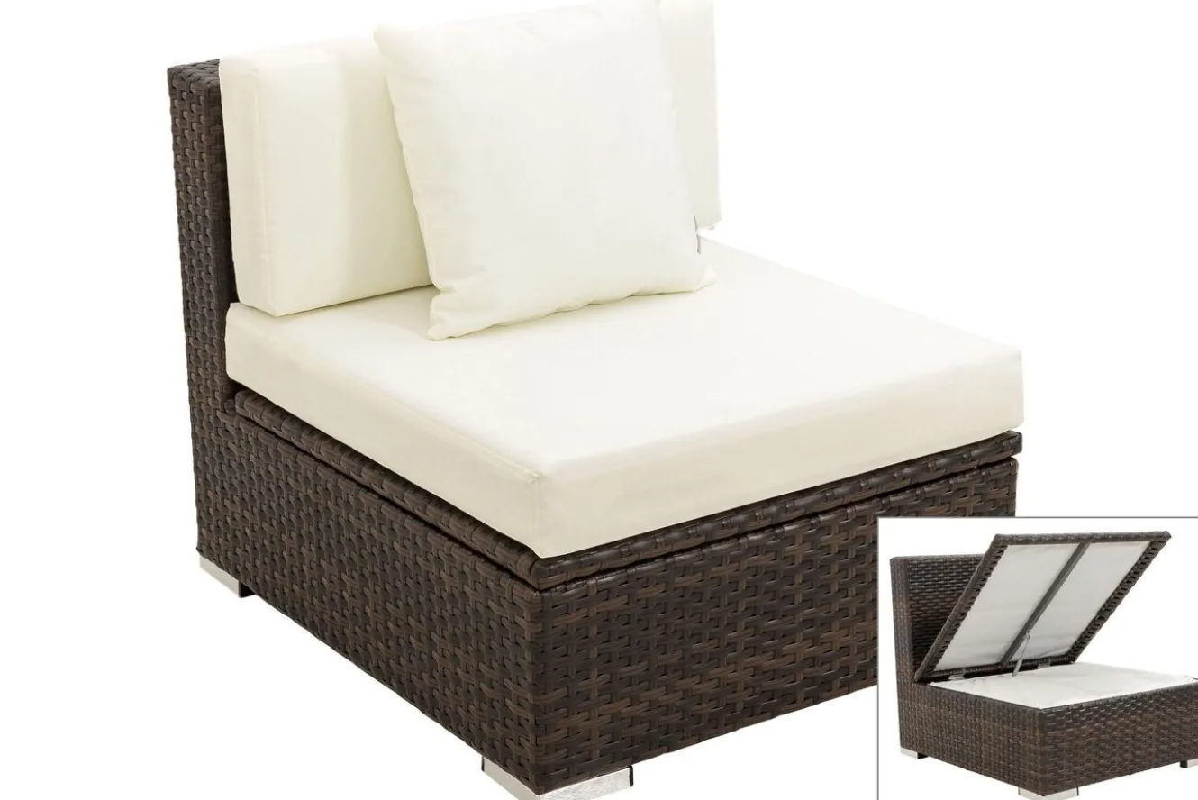 OUTFLEXX Mittelelement, braun marmoriert, Polyrattan, 70 x 85 x 70 cm, wasserfeste Kissenbox