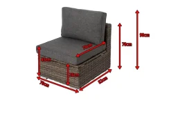 OUTFLEXX Mittelelement, grau, Polyrattan, 70 x 82 x 70 cm, verstellbare Sitzfläche, wasserfeste Kissenbox