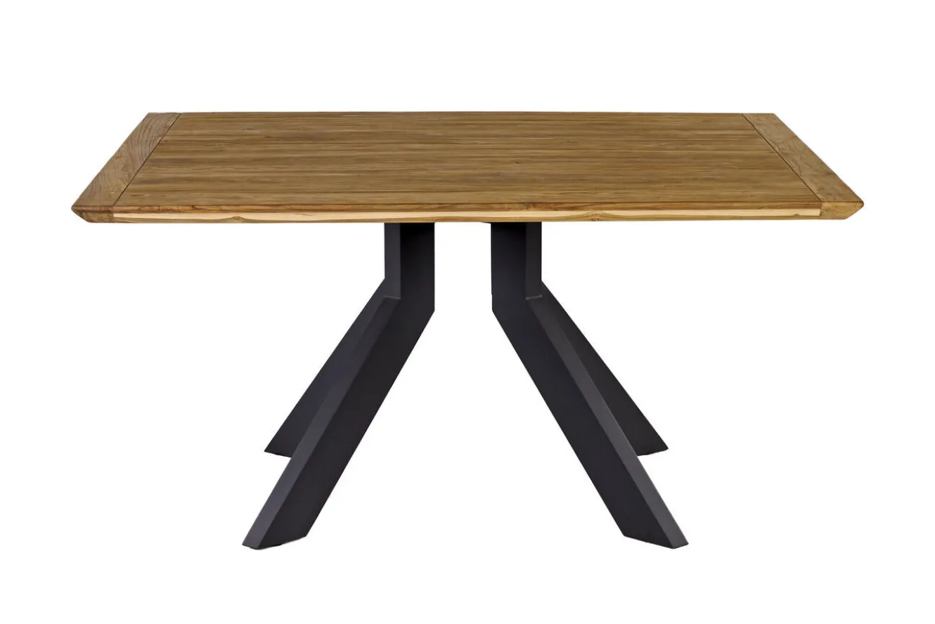 OUTFLEXX Motavi Esstisch, anthrazit/natur, Alu/recyceltes Teak, 150 x 150 cm, rustikal gebürstet, FSC®-zertifiziertes Produkt