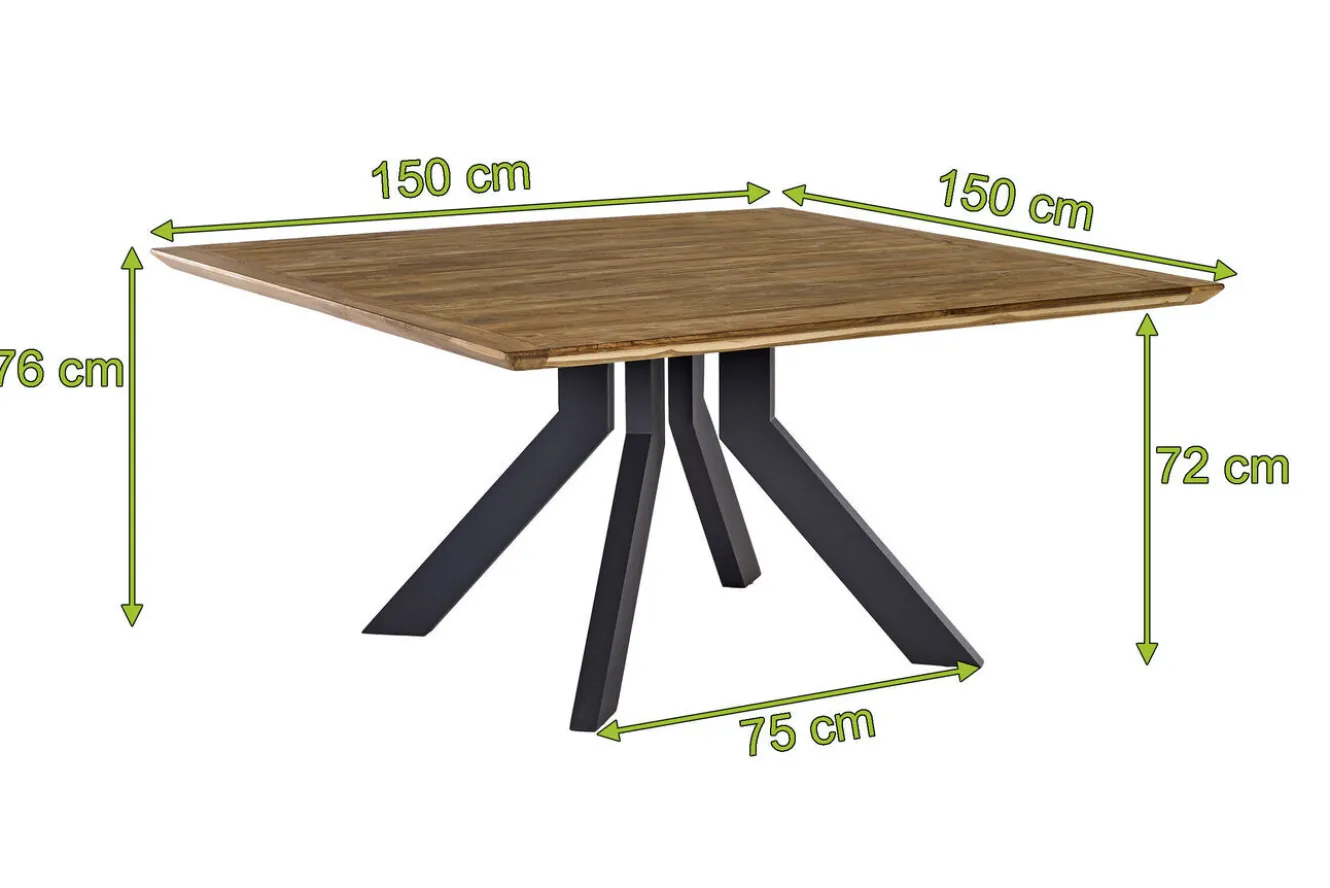 OUTFLEXX Motavi Esstisch, anthrazit/natur, Alu/recyceltes Teak, 150 x 150 cm, rustikal gebürstet, FSC®-zertifiziertes Produkt