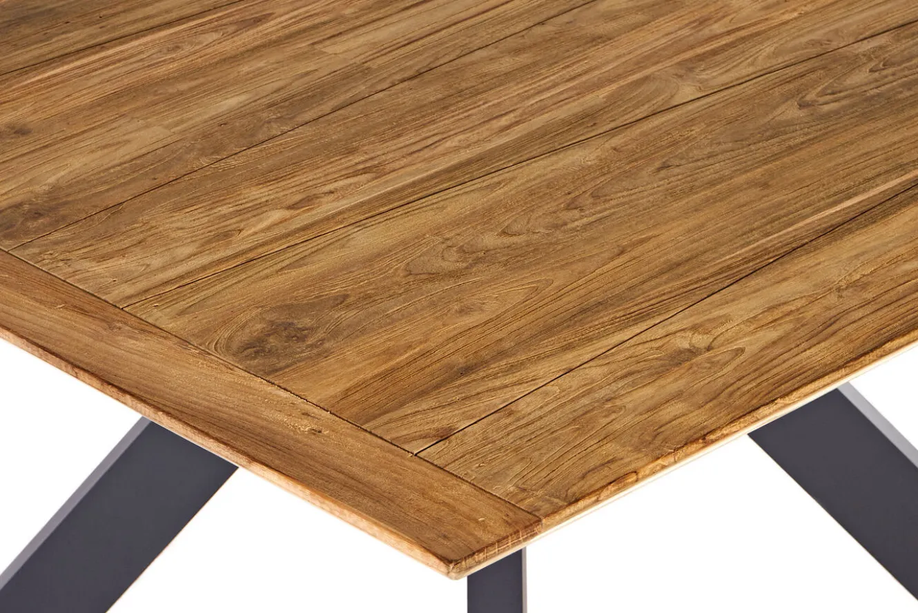 OUTFLEXX Motavi Esstisch, anthrazit/natur, Alu/recyceltes Teak, 150 x 150 cm, rustikal gebürstet, FSC®-zertifiziertes Produkt