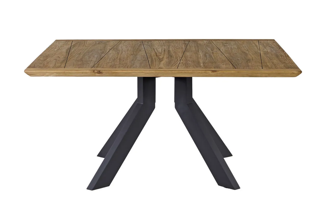 OUTFLEXX Motavi Esstisch, anthrazit/natur, Alu/recyceltes Teak, 150 x 150 cm, rustikal gebürstet, FSC®-zertifiziertes Produkt