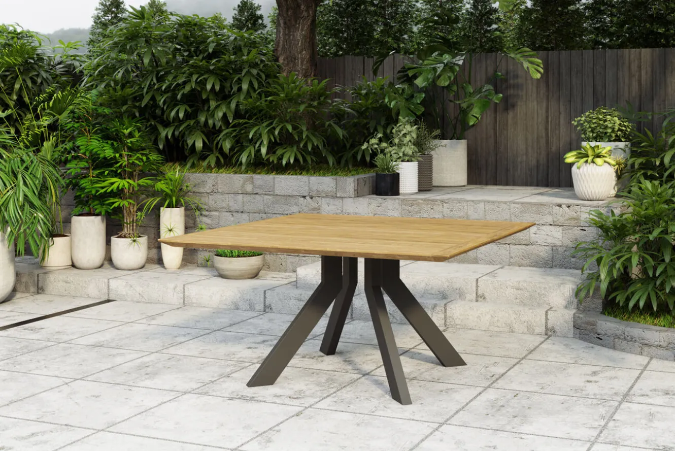 OUTFLEXX Motavi Esstisch, anthrazit/natur, Alu/recyceltes Teak, 150 x 150 cm, rustikal gebürstet, FSC®-zertifiziertes Produkt
