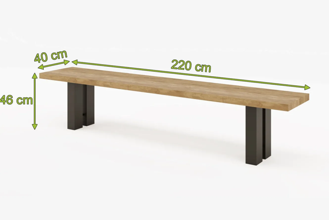 OUTFLEXX New Bob Bank, anthrazit/natur, Alu/recycled Teak, 220 x 40 x 46 cm, rustikal gebürstet