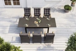 OUTFLEXX Nova Garten-Essgruppe, anthrazit matt/anthrazit, Aluminium/Polyrattan, Tisch 160/260 x 100 cm, 6 Dining-Sessel, FSC®-zertifiziertes Produkt