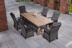 OUTFLEXX Nova Garten-Essgruppe mit 6 Sesseln, anthrazit/grau/natur, Alu/Polyrattan/Teakholz, 220 x 110 cm Tisch, verstellbare Rückenlehne