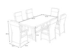 OUTFLEXX Nova Garten-Essgruppe mit 6 Sesseln, anthrazit/grau/natur, Alu/Polyrattan/Teakholz, 220 x 110 cm Tisch, verstellbare Rückenlehne