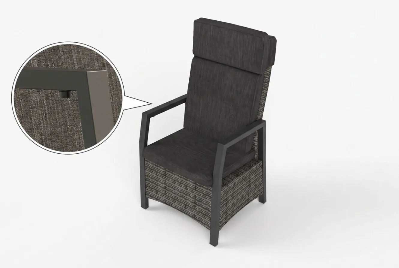 OUTFLEXX Nova Garten-Essgruppe mit 6 Sesseln, anthrazit/grau/natur, Alu/Polyrattan/Teakholz, 220 x 110 cm Tisch, verstellbare Rückenlehne