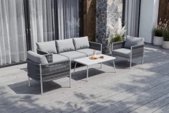 OUTFLEXX Odense Gartenlounge, 5 Personen, Tisch 100 x 55 cm, inkl. Polster, Aluminium/Rope-Geflecht