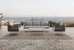 OUTFLEXX Odense Gartenlounge, 5 Personen, Tisch 100 x 55 cm, inkl. Polster, Aluminium/Rope-Geflecht