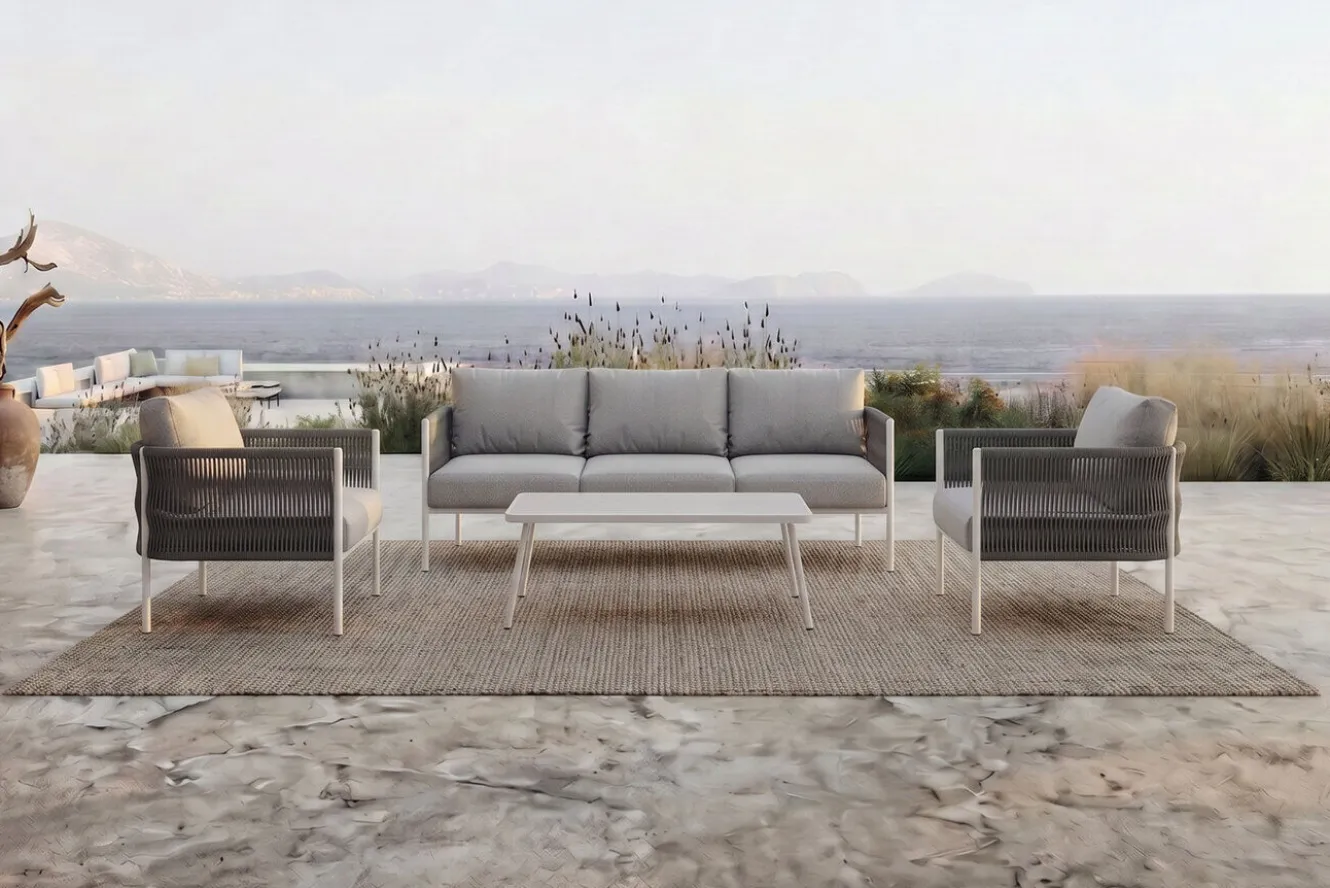 OUTFLEXX Odense Gartenlounge, 5 Personen, Tisch 100 x 55 cm, inkl. Polster, Aluminium/Rope-Geflecht