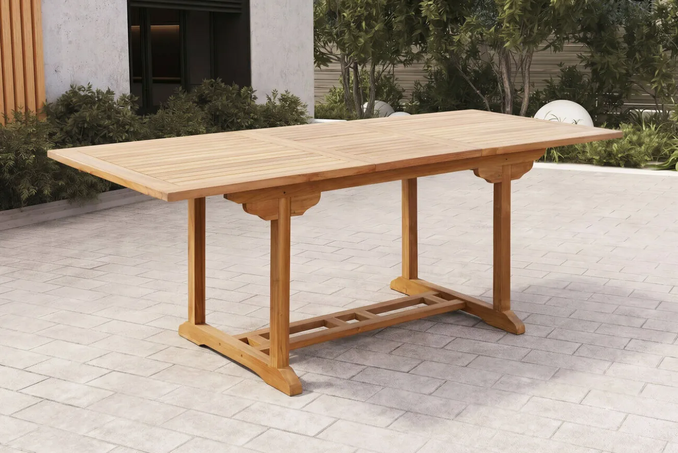 OUTFLEXX Ontario Ausziehtisch, natur, Teakholz, 160/210x90cm, fein geschliffen