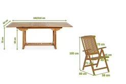 OUTFLEXX Ontario/Bounty Garten-Essgruppe, natur, Teak, 160/210x90cm, 8x Klappsessel