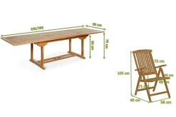 OUTFLEXX Ontario/Bounty Garten-Essgruppe, natur, Teak, 195/295 x 90 cm, 8x Klappsessel