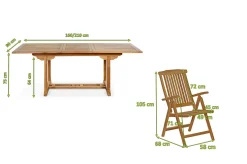OUTFLEXX Ontario/Bounty Garten-Essgruppe, natur, Teak, 160/210x90cm, 6x Klappsessel