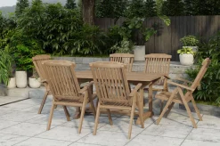 OUTFLEXX Ontario/Bounty Garten-Essgruppe, natur, Teak, 160/210x90cm, 6x Klappsessel