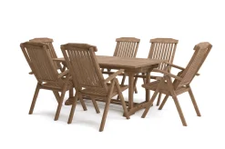 OUTFLEXX Ontario/Bounty Garten-Essgruppe, natur, Teak, 160/210x90cm, 6x Klappsessel