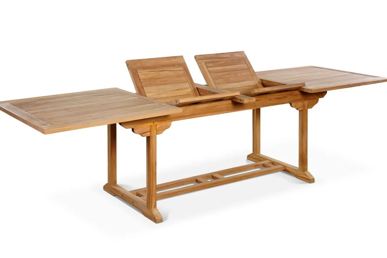 OUTFLEXX Ontario/Washington Garten-Essgruppe, natur, Teak, 195/295 x 90 cm, 8x Stapelsessel