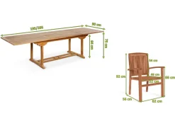 OUTFLEXX Ontario/Washington Garten-Essgruppe, natur, Teak, 195/295 x 90 cm, 8x Stapelsessel