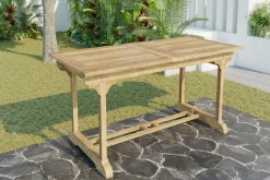 OUTFLEXX Ontario/Washington Garten-Essgruppe, natur, Teak, 195/295 x 90 cm, 6x Stapelsessel