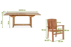 OUTFLEXX Ontario/Washington Garten-Essgruppe, natur, Teak, 160/210x90cm, 8x Stapelsessel