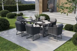 OUTFLEXX Oranger Blossom Garten-Essgruppe, 6 Personen, Tisch 200x90cm, inkl. Polster, anthrazit/Rope