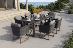 OUTFLEXX Oranger Blossom Garten-Essgruppe, 6 Personen, Tisch 200x90cm, inkl. Polster, anthrazit/Rope