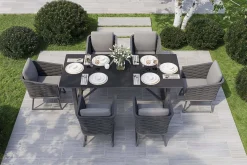 OUTFLEXX Oranger Blossom Garten-Essgruppe, 6 Personen, Tisch 200x90cm, inkl. Polster, anthrazit/Rope