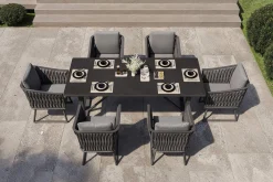 OUTFLEXX Oranger Blossom Garten-Essgruppe, anthrazit, Alu/XL Geflecht, 7-teilig, inkl. Sitz- und Rückenkissen, Tisch 200 x 90 x 76 cm