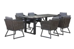 OUTFLEXX Oranger Blossom Garten-Essgruppe, anthrazit, Alu/XL Geflecht, 7-teilig, inkl. Sitz- und Rückenkissen, Tisch 200 x 90 x 76 cm