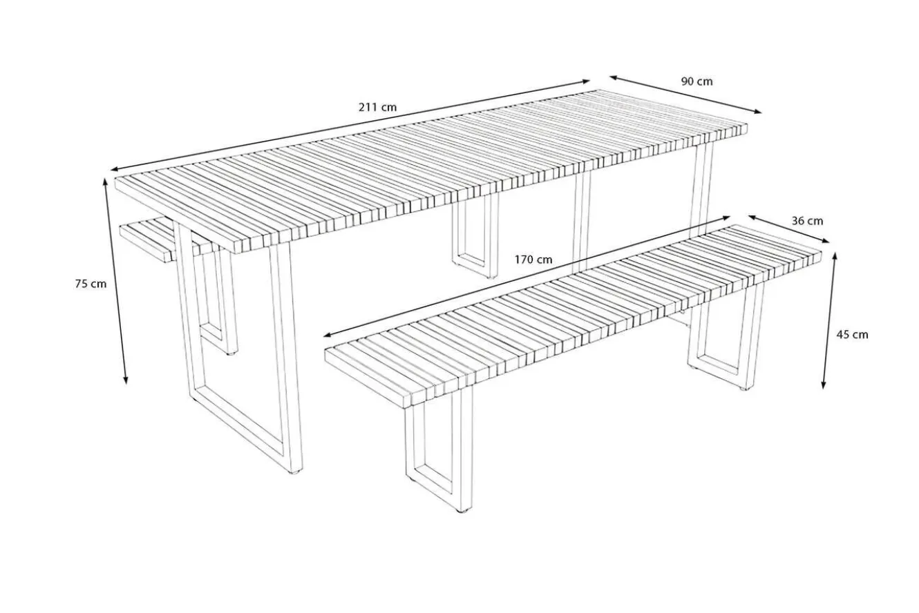 OUTFLEXX Oslo Garten-Essgruppe, 6 Personen, 2 Bänke, 210x90cm, Aluminium/Teak, FSC®-zertifiziert