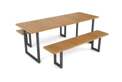 OUTFLEXX Oslo Garten-Essgruppe, 6 Personen, 2 Bänke, 210x90cm, Aluminium/Teak, FSC®-zertifiziert