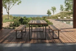 OUTFLEXX Oslo Garten-Essgruppe, 6 Personen, 2 Bänke, 210x90cm, Aluminium/Teak, FSC®-zertifiziert