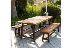 OUTFLEXX Oslo Garten-Essgruppe, natur, Akazie, Tisch 170 x 90 cm, 6 Personen, 2x Bank 160 x 35 cm, FSC®-zertifiziertes Produkt