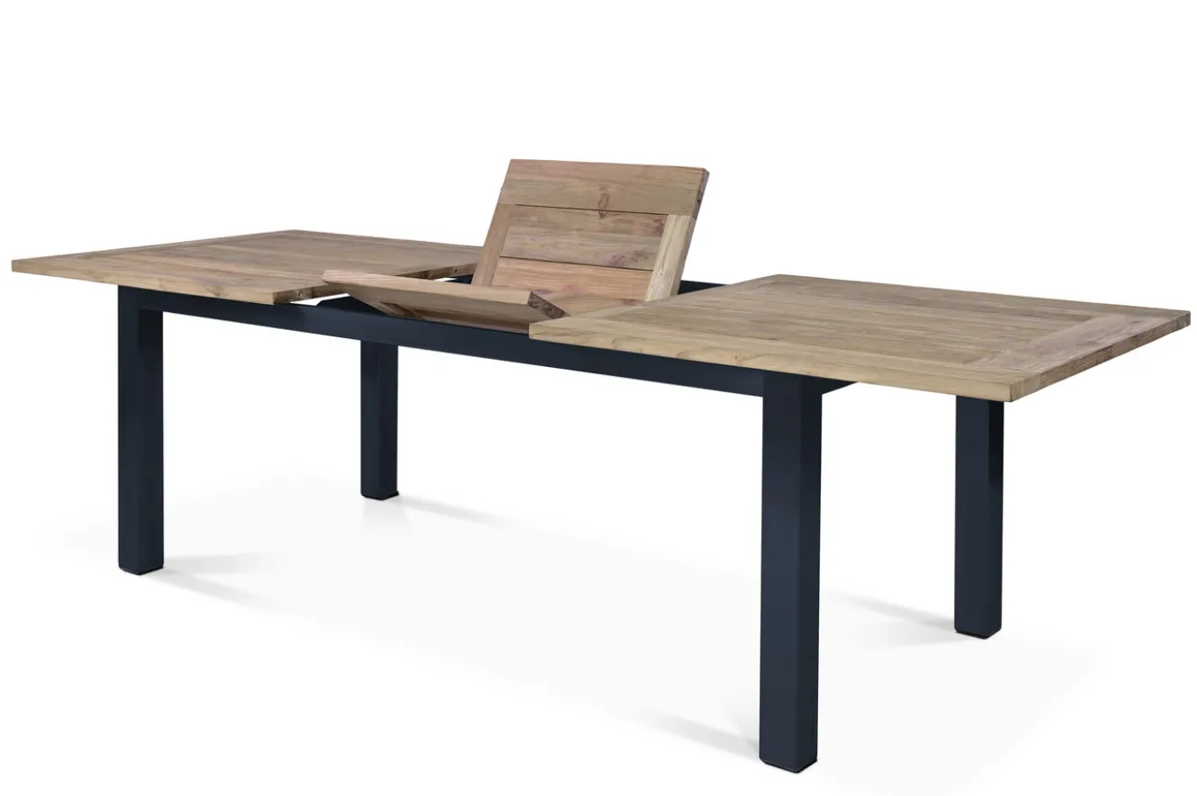 OUTFLEXX Oxford Ausziehtisch, anthrazit/natur, Edelstahl/recycled Teak, 200/260 x 100 cm