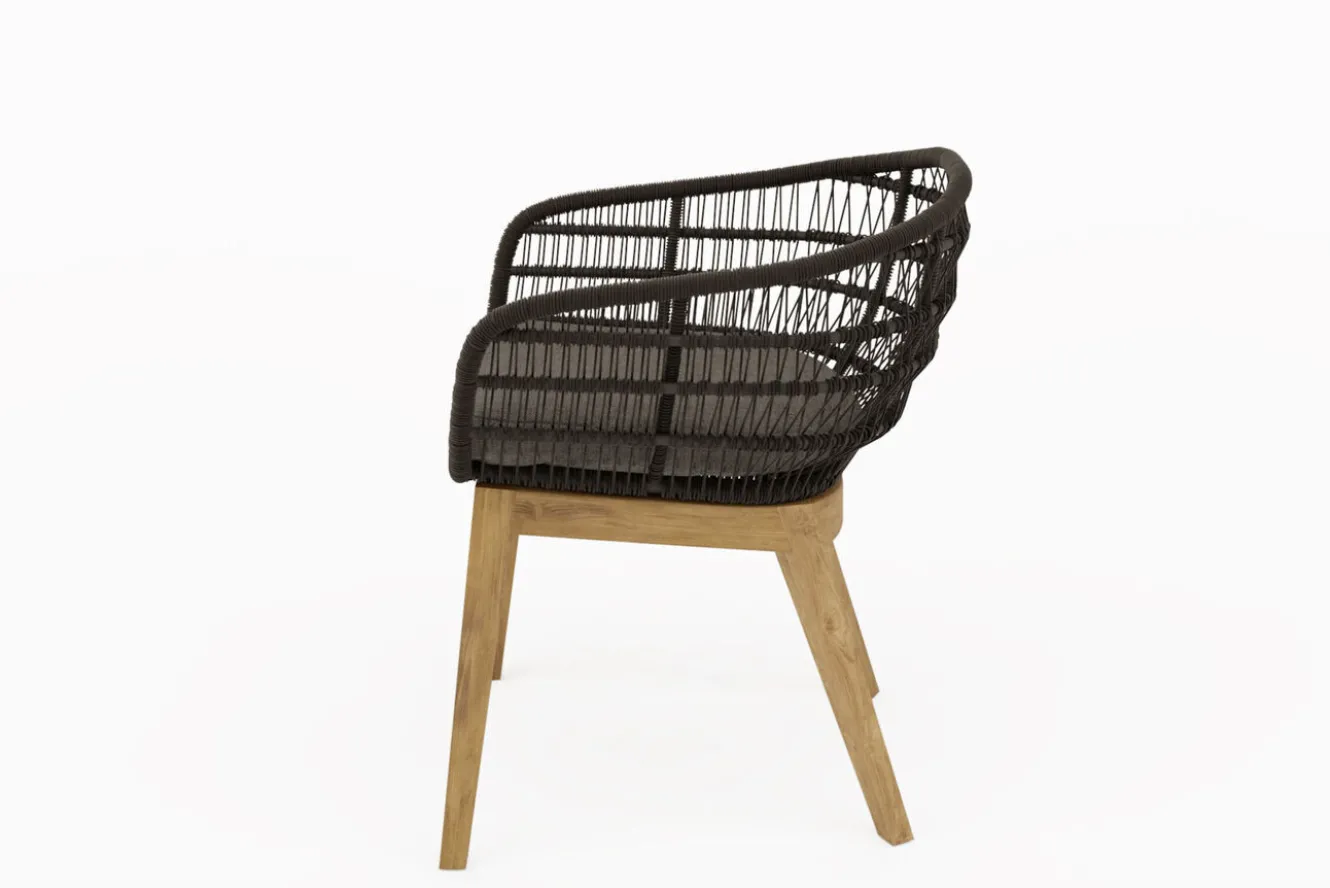 OUTFLEXX Oxford Garten-Essgruppe, anthrazit/natur, Edelstahl/recycled Teak/Rope, 200/260 x 100 cm, 8x Sessel, FSC®-zertifiziertes Produkt