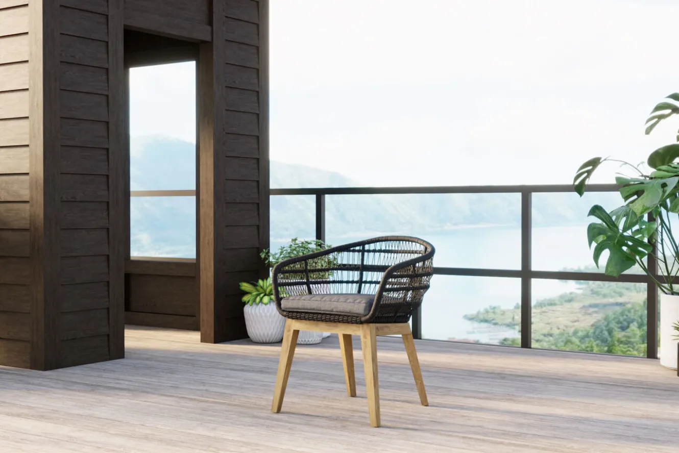 OUTFLEXX Oxford Garten-Essgruppe, anthrazit/natur, Edelstahl/recycled Teak/Rope, 200/260 x 100 cm, 8x Sessel, FSC®-zertifiziertes Produkt