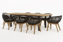 OUTFLEXX Oxford Garten-Essgruppe, anthrazit/natur, Edelstahl/recycled Teak/Rope, 200/260 x 100 cm, 8x Sessel, FSC®-zertifiziertes Produkt
