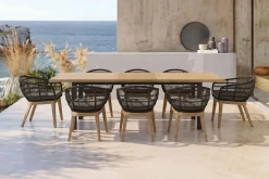 OUTFLEXX Oxford Garten-Essgruppe, anthrazit/natur, Edelstahl/recycled Teak/Rope, 200/260 x 100 cm, 8x Sessel, FSC®-zertifiziertes Produkt