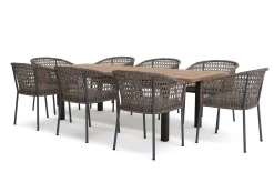 OUTFLEXX Oxford/Zui Garten-Essgruppe, anthrazit/hellgrau, Edelstahl/recycled Teak/Rope, 200/260 x 100 cm, 8x Sessel, inkl. Polster